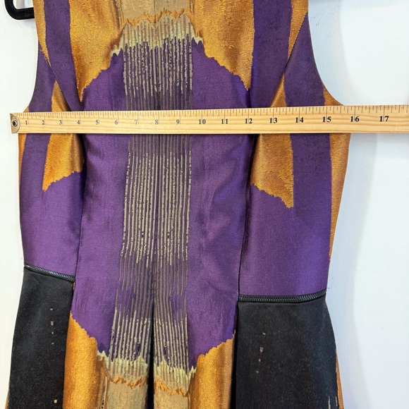 Dennis Merotto Purple Gold Silk Blend Dress Size 8 Abstract Sleeveless Art Dress - Picture 6 of 12